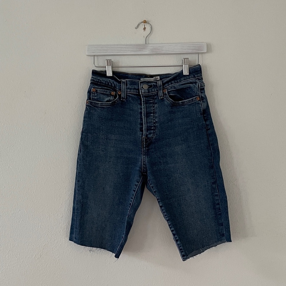 Levi’s Wedgie Straight Jean Shorts Cut Offs Jorts Reworked Denim Blue 28
